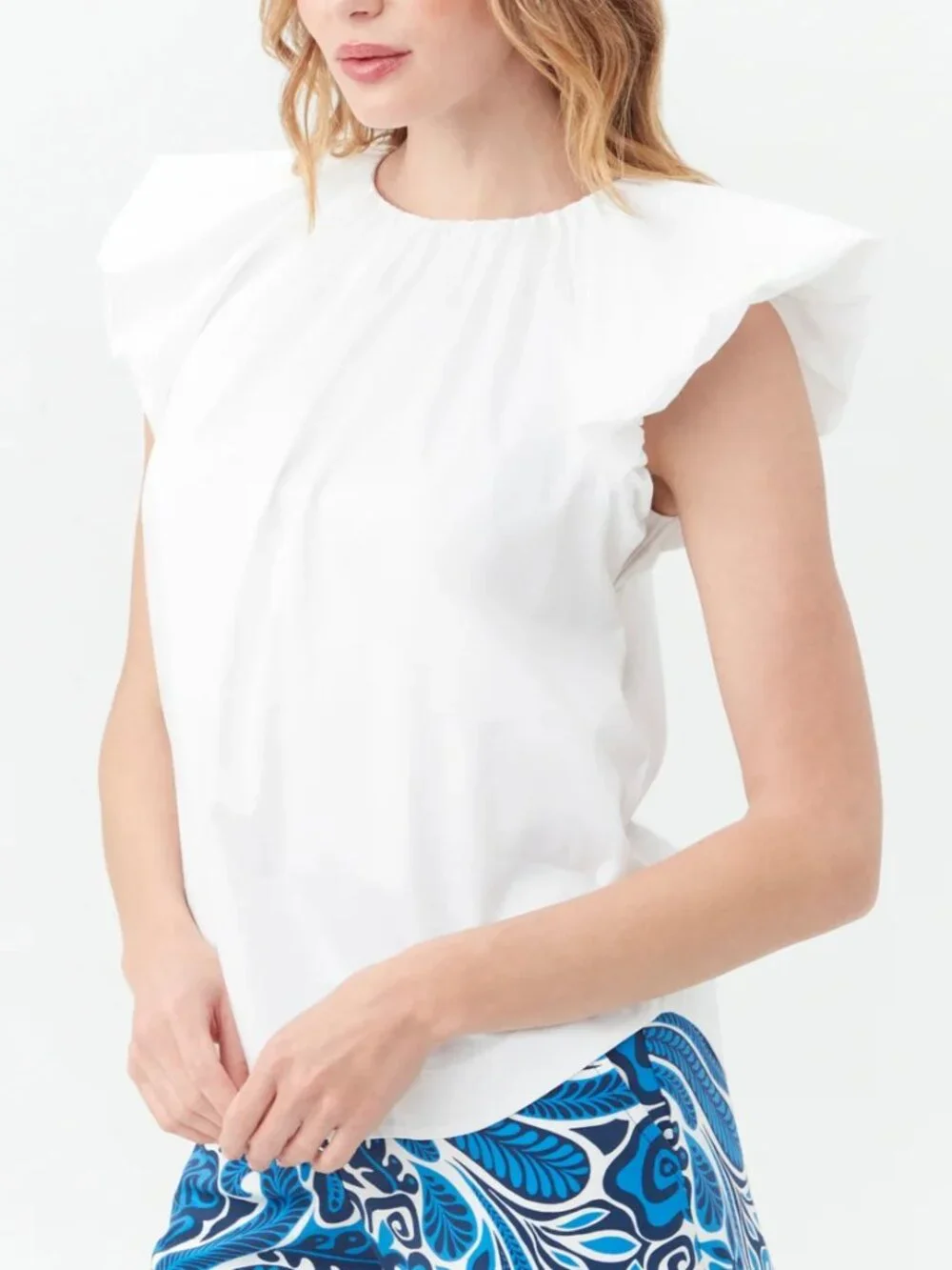 Trina Turk 'Samme' Puff-Sleeve Organic Cotton Blouse Top, White
